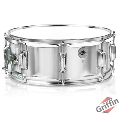 Griffin Metal Snare Drum - 14" x 5 - 5" Steel Chrome Shell - 8 Tuning Lugs & Snare Strainer Percussion Hardware Musical Instrument with Drummers Key for Students & Professionals image 1
