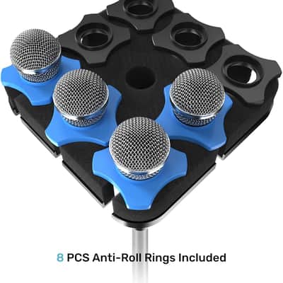 Multi Microphone Holder Up to 8 Mics - Aluminum Mic Holder for Handheld Wired & Wireless Mics, Mounts on 5/8", 3/8", 1/4" Threaded Stand, Ideal for Church & Stage Mic Display and Organizer, Foam image 2