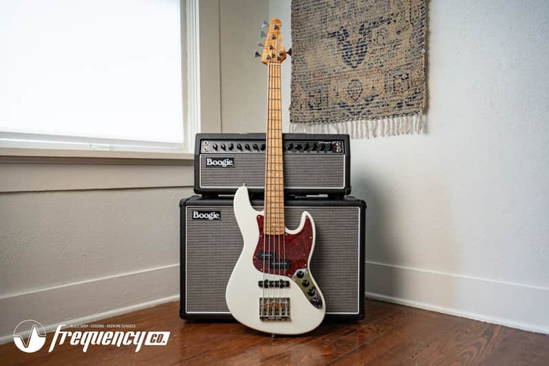 Gregg Guitars PJ5 Bass in Olympic White with an Chambered Ash Body and Roasted Flamed Maple Neck image 1