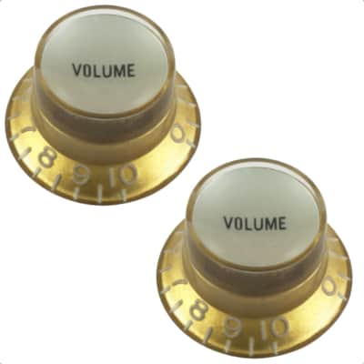 Reflector Cap Volume Knobs Set with Fine Splines (2) Gold w/ Silver