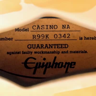 1999 Epiphone Casino Hollowbody Guitar Natural w/ 1 11/16" Nut, Bigsby B7 & Case, Peerless image 6