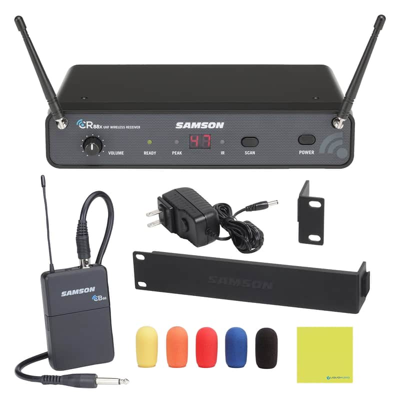 Mint Samson Concert 88x Guitar Wireless System Bundle with Samson WS5E Headset Windscreen 5-Pack & Polishing Cloth â€“ SWC88XBGT-K, K Band: 470â€“494 MHz image 1