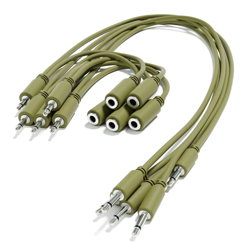 ExcelValley [Army Green | 45 cm - 17.72"] 5-Pack - Hopscotch Mono Splitter Y Patch Cables TS 3.5mm 1/8" Eurorack Synth image 1
