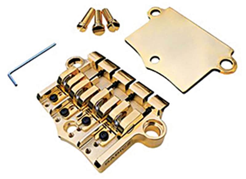 Babicz Full Contact Hardware ORIGINAL SERIES FCH 3PT BASS BRIDGE, 4 String W/SHIM, gold image 1