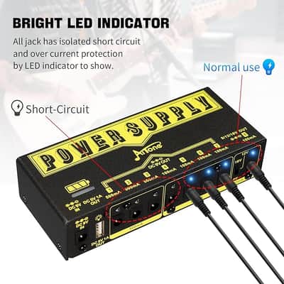 Pedal Power Supply 9V 12V 18V Rechargeable Battery Guitar Pedal Board with 8 Isolated DC Output USB Port 100/500mA (A-P05) image 2