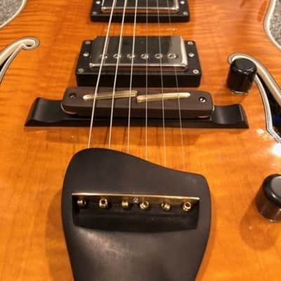 O. C. Guitars ebony wood bridge with brass saddles. equator and many other hollow bodies. image 4