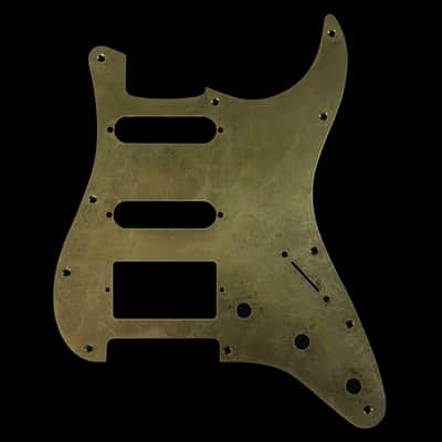 Made-to-Order - Stratocaster 11-hole HSS COVERED Humbucker Pickguard Scratchplate for Fender - Aged Gold Brass - Hand-finished image 1