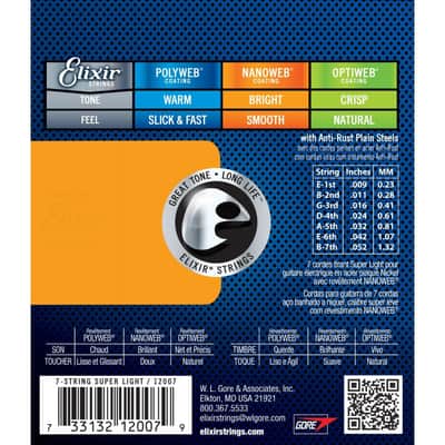Elixir 12007 Nanoweb Coating Electric Guitar Strings 7-String Super Light (9-52) image 2
