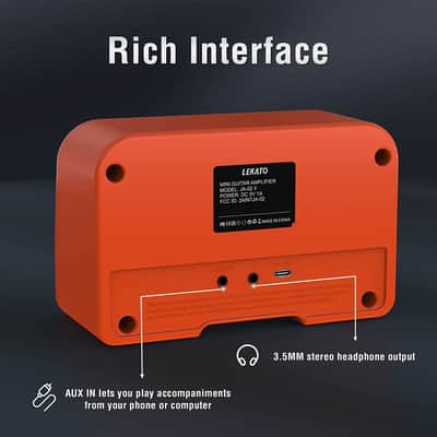 Immagine LEKATO Bluetooth 5.0 Mini Guitar Amp 5W Rechargeable Electric Guitar Amplifier Orange - 8