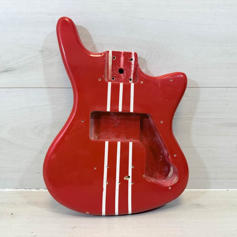 Uknown Kids-Size S-Style Electric Guitar Body – Red Racing Stripe Project Body image 1