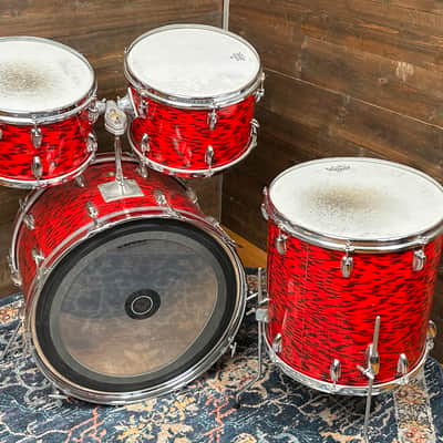 1960s Slingerland 4pc Drum Set Red Tiger Pearl 22/12/13/16 image 8