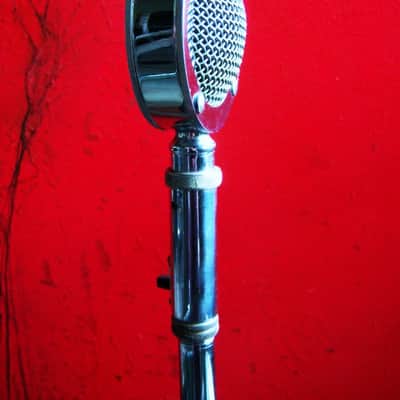 Vintage RARE 1950's Astatic D-104 crystal "Lollipop" microphone Chrome w adapter & Atlas DS-5 desk stand PROP DISPLAY image 5