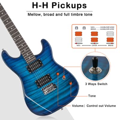 Glarry GST Electric Guitar HH Tiger Stripe Blue w/ 20W Amplifier image 7