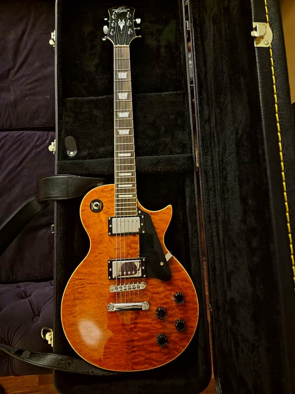 Oscar Schmidt OE20QTE By: Washburn Les Paul Style Electric Guitar With Strap & Hardshell Case image 1