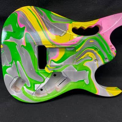 Neon multicolor swirled alder 6 string Jem style guitar body, LEFTY, HSH, AANJ, rear route- RB213 image 3