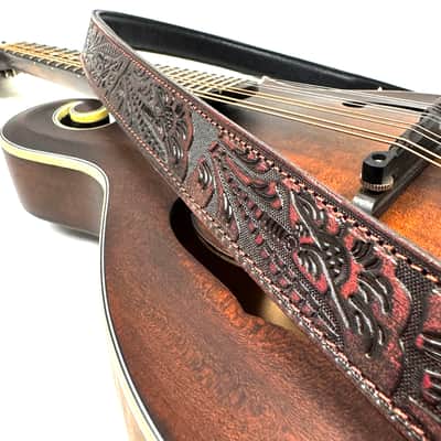 Walker And Williams M-22-RD Mahogany Red Leather Premium Padded Mandolin Strap With Live Oak Design image 3