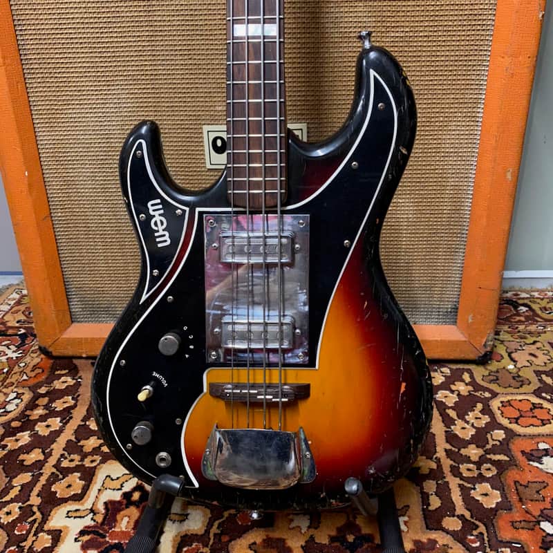 Vintage 1960s WEM Sapphire 2-Pickup Left Handed Sunburst Electric Bass Guitar image 1