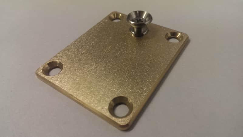 KGC Brass Neck Plate with Strap Button for 4 Bolt Neck, Fender etc image 1