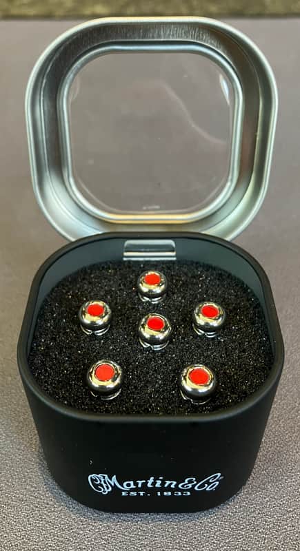 Martin APP0007 Luxe Liquidmetal Bridge Pin Set - Chrome w/ Red Inlay image 1
