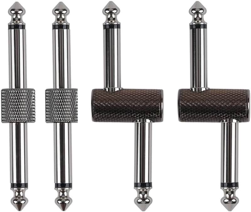 Guitar Pedal Patch Connector, 6.35mm (1/4") Effect Pedal to Pedal Coupler, Male to Male Plug Adaptor for Guitar Pedalboard Instead of Patch Cable, Pack of 4 (2 Straight & 2 Z Type) image 1