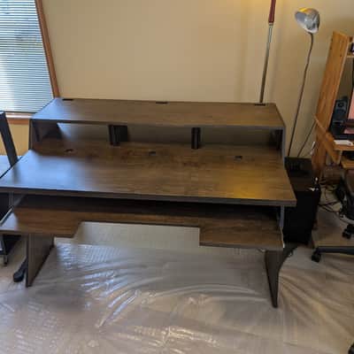 Output Platform Studio Desk 2018 with Keyboard Tray and Risers - Kodiak Brown image 2