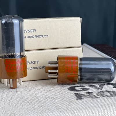 Matched Pair 6V6GT RCA Power Tubes (1957) – NOS/NIB – Standard Electric Label – Unused Brown base image 7