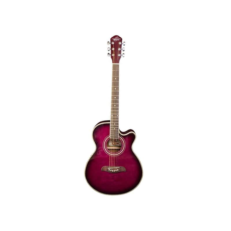 Oscar Schmidt 6 String Cutaway Folk Acoustic-Electric Guitar, Flame Trans Purple (OG10CEFTPB-A-U) image 1
