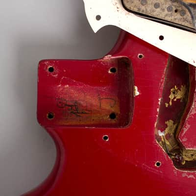 Fender  Mustang Solid Body Electric Guitar (1966), ser. #128090, original grey hard shell case. image 17