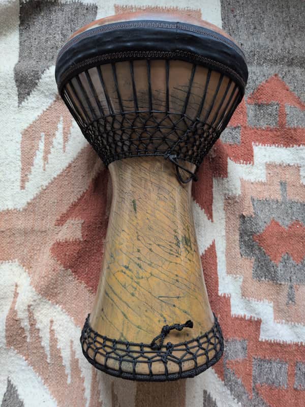 Premium Bees Dohola Darbuka Clay Glaze 10" inch. Yellow w green/blue crackle || Baraka Percussion image 1