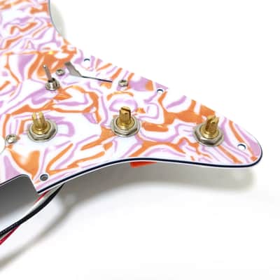 Custom SSS Loaded Strat Style Guitar Pickguard with Single Coil Pickups, Marbled Finish image 3