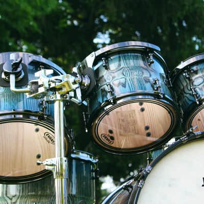 HHG Drums 7 Piece Contoured Ash Stave Kit 2019 Electric Ocean Burst image 7