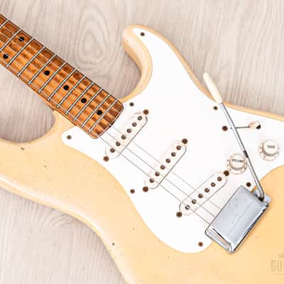 1956 Fender Stratocaster Vintage Guitar One-Piece Ash, Blonde w/ V Neck & Tweed Case image 7