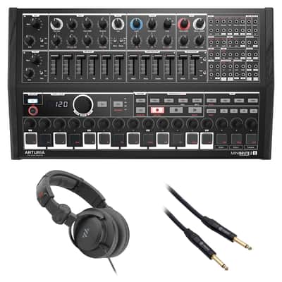 Arturia MiniBrute 2S Special Edition Noir Semi-modular Analog Sequencing Synthesizer Bundle with Polsen HPC-A30-MK2 Studio Monitor Headphones and 10' Instrument Cable