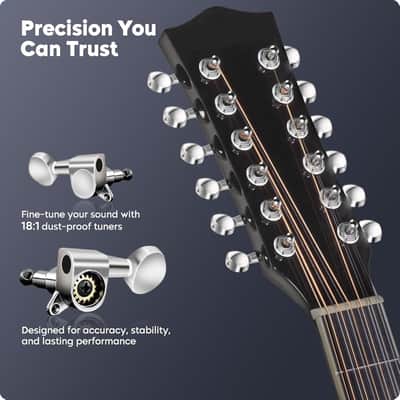 12 String Guitar - Acoustic Electric 12 String 42" Full Size Guitar for Beginner/Adult Fingerstyle, Spruce Top Cutaway with Gig Bag, Picks, Strings, Strap - Guitarra  Black image 2