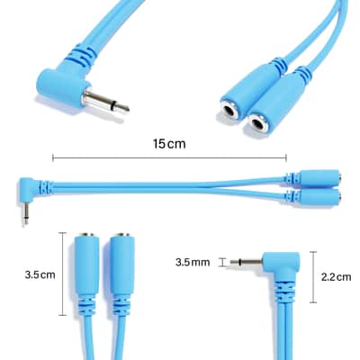 ExcelValley [Blue] 5-Pack - Right Angle Mono Splitter Y Patch Cables - TS 3.5mm 1/8" Eurorack Synth Synthesizer image 2