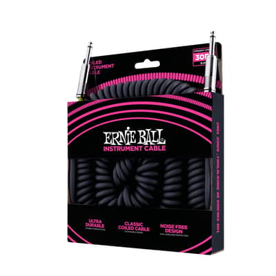 Ernie Ball Coiled Instrument Cable Straight/Straight 30ft - Black image 2