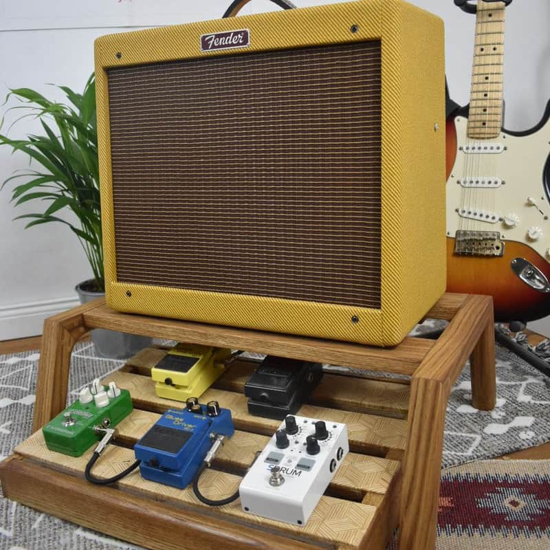 Lakefront Hexagon pattern  oak & plywood pedalboard and Amp Stand set, custom made solid wood guitar amplifier stand, mid century modern speaker stand 2024 - walnut image 1