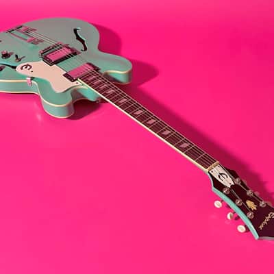 1998 Epiphone Riviera rare color Turquoise frequensator tailpiece image 7
