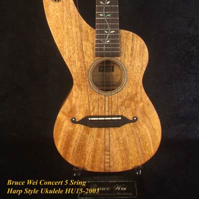 Handmade 5 String Harp Style Concert Ukulele Solid Mango, MOP Vine Inlay, Bruce Wei HU15-2003 image 2