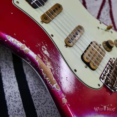 Fender Custom Shop Wild West Pink Lightning 2.0 Stratocaster HSS Rosewood Board 21 Frets Heavy Relic Lipstick Pink Metallic over Olympic White 7.95 LBS image 9