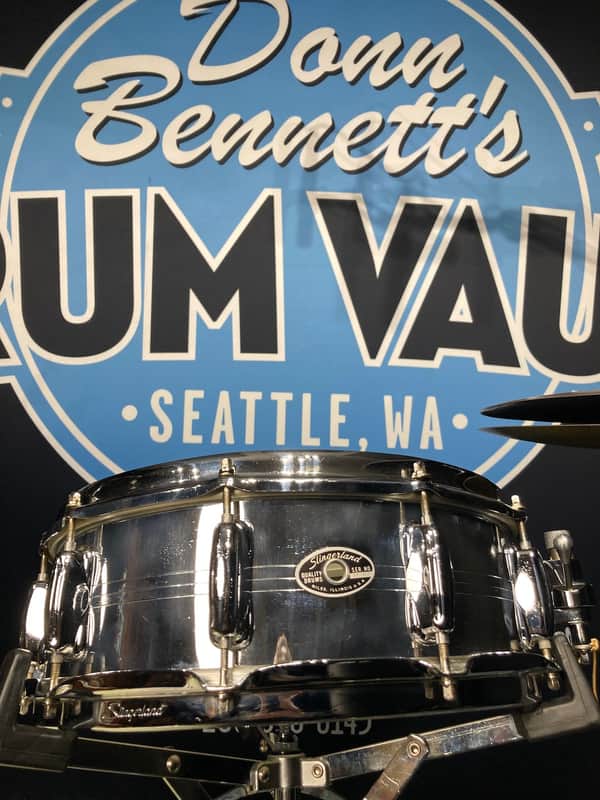 Slingerland -  5x14" Gene Krupa Sound King Snare Drum, 10 Lugs, Trick Strainer, 1970s Chrome over Brass image 1