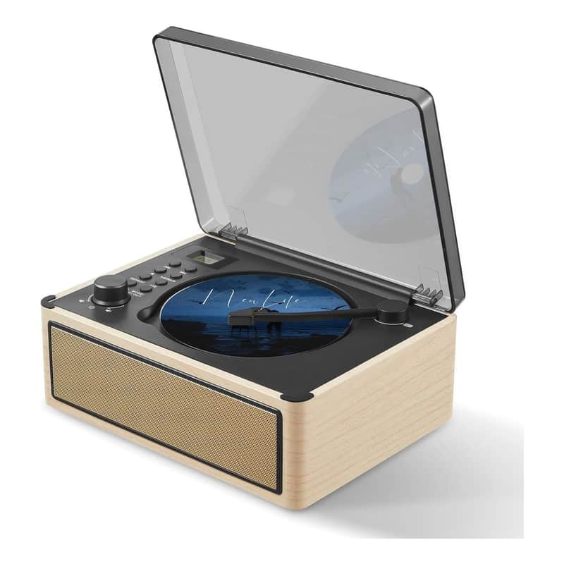 Retro Desktop CD Player Boombox w/ Bluetooth 5.3 HiFi Stereo Speakers FM Radio USB – Natural White image 1