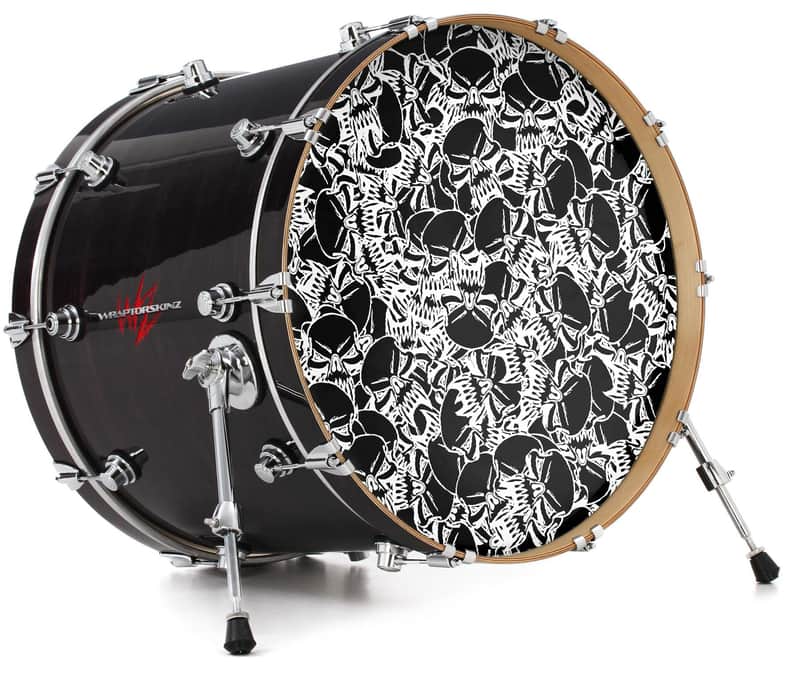 Skin Decal fits 26" Bass Kick Drums Scattered Skulls Black image 1