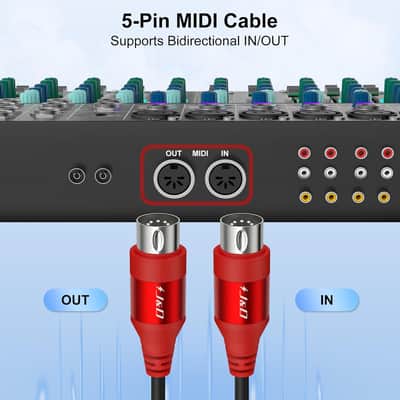 5-Pin DIN MIDI Cable, Male to Male Cables Compatible with Keyboard, Synthesizer, Guitar Multi Effects, Audio Interface/Mixer/Amplifier, External Sound Card (Red, 3 Feet) Visit the J&D Store image 2