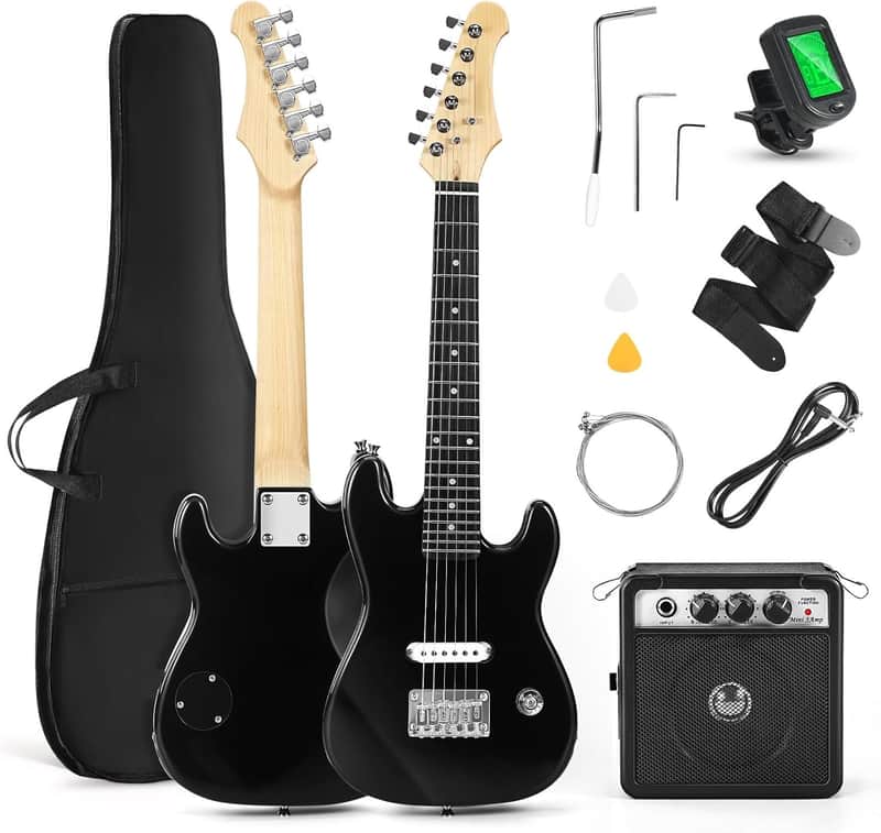 30 Inch Kids Electric Guitar Beginner Kits ST Style Mini Electric Guitar withAmp,Bag,Tuner, Picks, Cable, Strap, Strings (Black) image 1