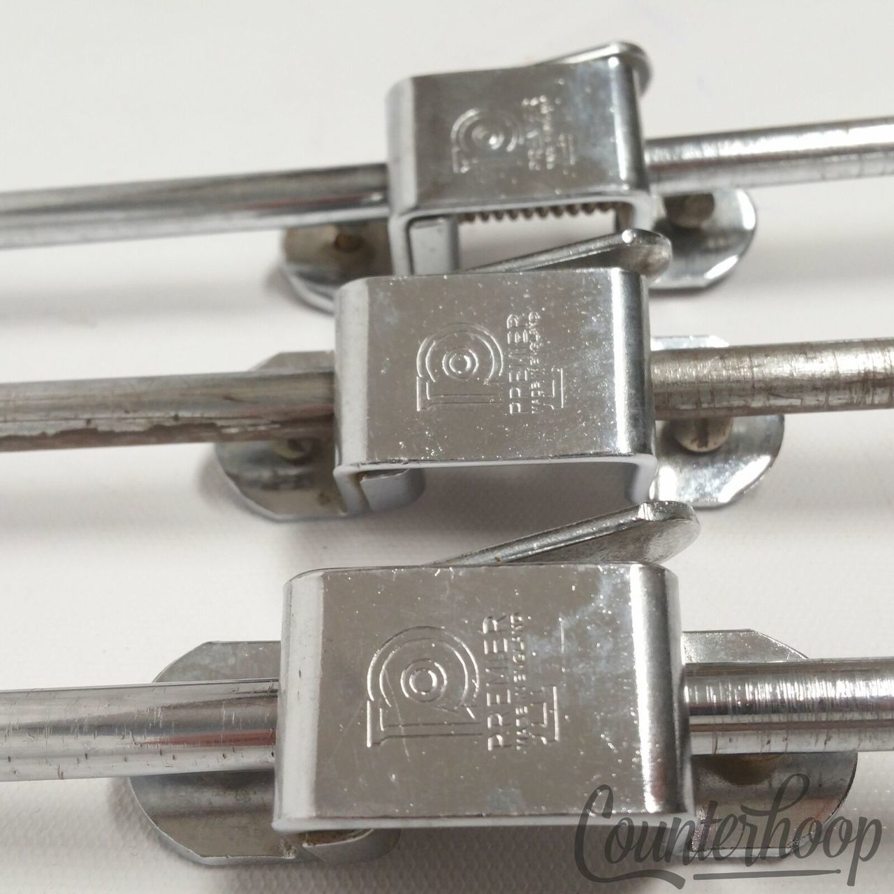 Premier 3x Floor Tom Drum Legs+Push-Button Mounts Chrome Vintage 50s-60s Elite* — main photograph