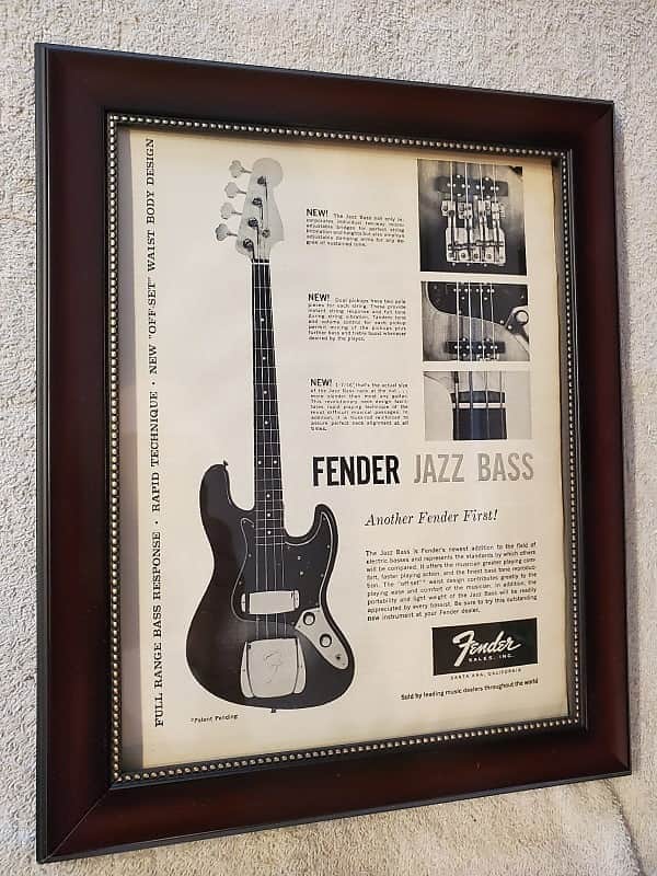 1961 Fender Guitars Promotional Ad Framed Prototype Concentric Knob  Jazz Bass Premier Original image 1