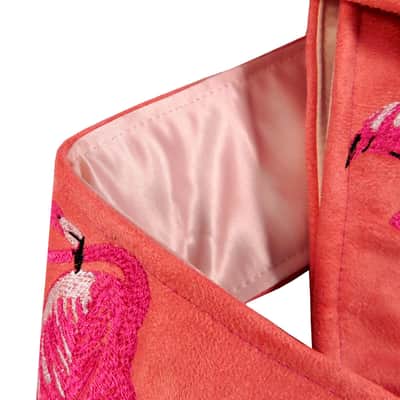 Embroidered Flamingos Guitar Strap on Coral Ultrasuede Artisan Handmade One of a Kind image 4