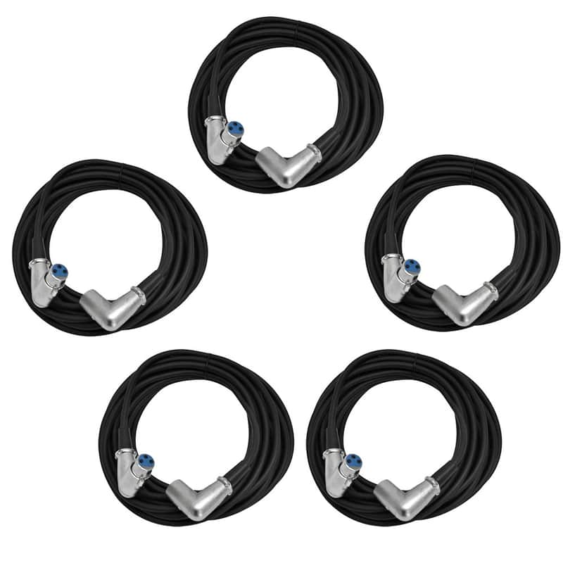 Seismic Audio SAXRA25-5PACK Right-Angle XLR Male to Right-Angle XLR Female Mic Cables - 25' (5-Pack) image 1