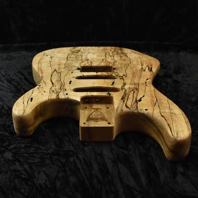Strat Style Body - 1 Piece Black Korina (Limba) with 2 Piece Spalted Maple Top - Weight: 4 lbs 10 oz image 6